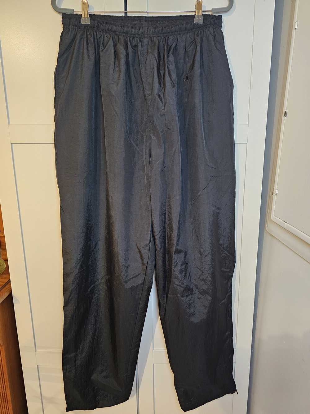 Vintage Y2K 90s Champion Nylon Track Pants XL Black Windbreaker Swishy Baggy